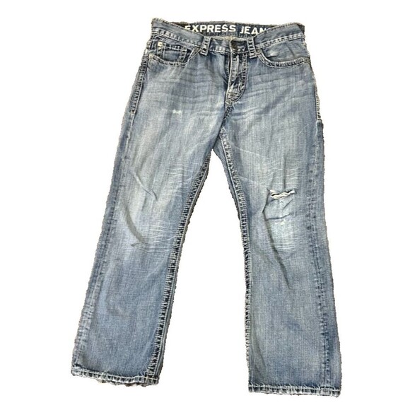 Men's Express Low-Rise Boot Cut Blake Blue Jeans 31W/30L - Picture 1 of 6